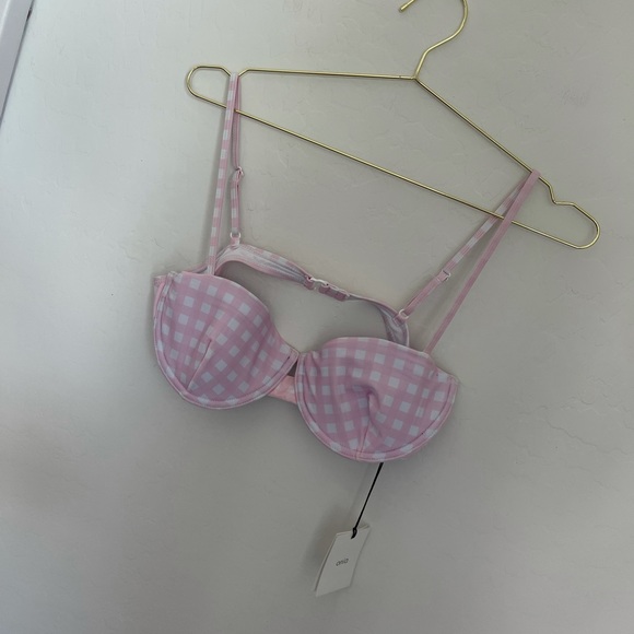 Onia Pink Gingham Two Piece High Waist Swimsuit L - Picture 6 of 9